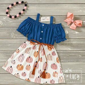 Denim Pumpkin-Short Sleeve Dress with Belt